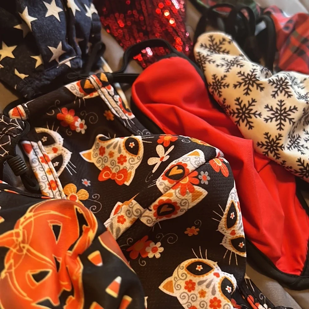 Bundle of 11 Women’s Holiday Face Masks Halloween Christmas 4th of July Mexico